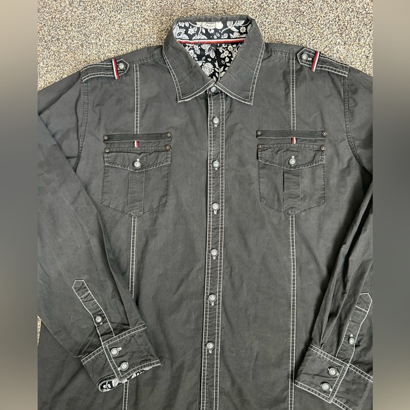 100% cotton Men's Y2K Black Button-Up Shirt with cool details size 4XL - Picture 2 of 11